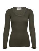 Rosemunde Rwbabette Silk Ls U-Neck Lace T-Shi Khaki Green