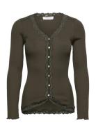 Rosemunde Rwbabette Silk Ls V-Neck Lace Cardi Khaki Green
