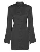 ROTATE Birger Christensen Satin Tie Shirt Dress Svart