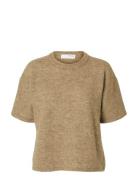 Selected Slflulu 2/4 Knit O-Neck Noos Beige
