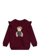 Ralph Lauren Baby Ruffled Polo Bear Fleece Sweatshirt Burgundy