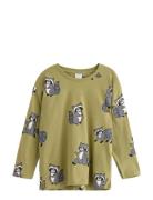 Lindex Top Ls Racoon Aop Khaki Green