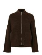 Selected Slfsia Ras Ls Knit Zipper Cardigan Noos Brun