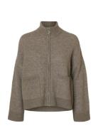 Selected Slfsia Ras Ls Knit Zipper Cardigan Noos Beige