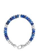 Nialaya Men's Hexagon Beaded Bracelet With Blue Lapis And Silver Blå