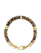 Nialaya Men's Hexagon Beaded Bracelet With Tiger Eye And Gold Brun