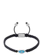 Nialaya Men's Black String Bracelet With Silver Evil Eye Svart