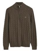 GANT Cotton Cable Half Zip Khaki Green