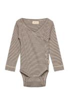 Petit Piao Ppdian Body L/S Fold Over Stripe Nb Brun