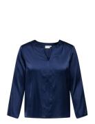 ONLY Carmakoma Carbrynja Ls V-Neck Top Wvn Marinblå
