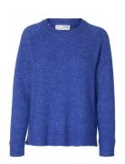 Selected Slflulu Ls Knit O-Neck B Noos Blå