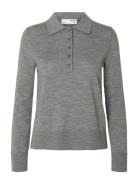 Selected Slfthea Ls Knit Merino Collar Neck Noos Grå