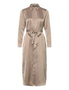 Lauren Ralph Lauren Geo-Print Satin Charmeuse Shirtdress Beige