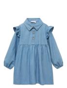 Mango Ruffled Denim Dress Blå