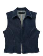 Mango Denim Top With Contrast Stitching Marinblå