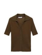 Mango Ribbed Polo-Neck Sweater Brun