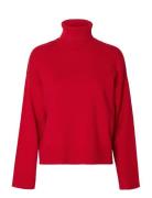 Selected Slfkamma Ls Knit Roll Neck Noos Röd