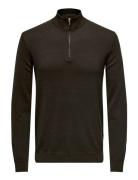 ONLY & SONS Onswyler Life Reg 14 Half Zip Knit Noos Brun