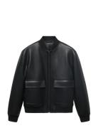 Mango Leather-Effect Bomber Jacket Svart