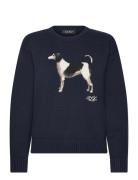 Lauren Ralph Lauren Intarsia-Knit Dog Cotton Sweater Marinblå