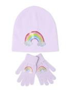 Lindex Jersey Beanie And Magic Gloves Lila