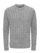 ONLY & SONS Onskicker Life Reg 3 Cable Crew Knit Grå
