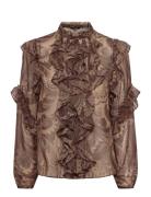 Lauren Ralph Lauren Paisley Ruffle-Trim Chiffon Blouse Brun