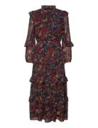 Lauren Ralph Lauren Floral Crinkle Georgette Tiered Dress Marinblå
