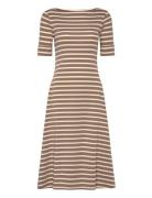 Lauren Ralph Lauren Refined Str 1X1 Rib-Knit Dress Beige