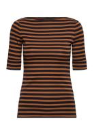 Lauren Ralph Lauren Striped Stretch Cotton Boatneck Tee Marinblå