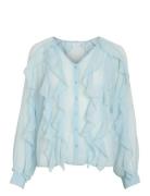 Vila Vimitalla V-Neck L/S Flounce Shirt Blå