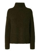 Selected Slfgabriella Ls Knit High Neck Noos Khaki Green