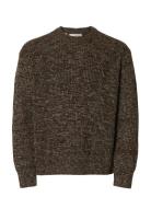 Selected Slhtilum Ls Knit Relaxed Crew Neck Brun