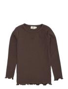 Copenhagen Colors Modal Rib Ls Tee W. Heart Hole Pattern Brun