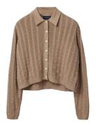 Lexington Clothing Classic Fit Cable Knitted Polo Cardigan Beige