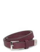 Lauren Ralph Lauren Pebbled Leather Skinny Belt Burgundy