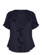 Lauren Ralph Lauren Ruffle-Trim Georgette Blouse Marinblå