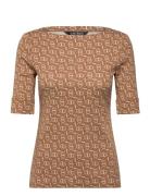 Lauren Ralph Lauren Geo-Print Stretch Cotton Boatneck Tee Brun