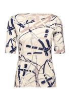 Lauren Ralph Lauren Belting-Print Cotton Boatneck Tee Kräm