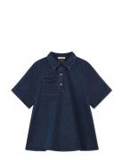 Fliink Don Denim Ss Dress Marinblå