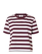 Selected Slfessential Ss Striped Boxy Tee Burgundy