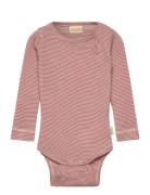 Petit Piao Ppdante Body L/S Merino Wool Stripe Rosa