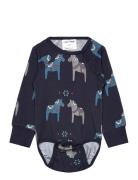 Geggamoja Bamboo Body L.s Navy Dala Horse Marinblå
