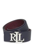 Lauren Ralph Lauren Reversible Pebbled Leather Wide Belt Marinblå