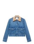 Mango Corduroy Collar Denim Jacket Blå