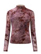 French Connection Kenny Mesh Velvet Burnout Top Burgundy