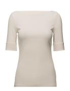 Lauren Ralph Lauren Stretch Cotton Boatneck Tee Kräm