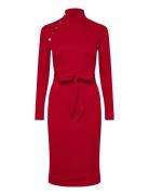Lauren Ralph Lauren Button-Trim Rib-Knit Mockneck Dress Röd