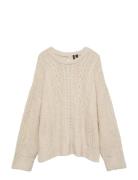 Vero Moda Vmsia Ls Bow Cb Cable Knit Exp Beige