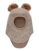 Huttelihut Balaclava Wool Alpaca Pompoms Beige